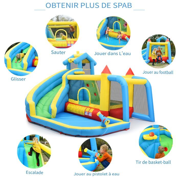 Opblaasbaar kasteel voor kinderen, 5-in-1 opblaasbaar kasteel voor kinderen van 3 tot 10 jaar, opblaasbaar buitenkasteel met glijbaan