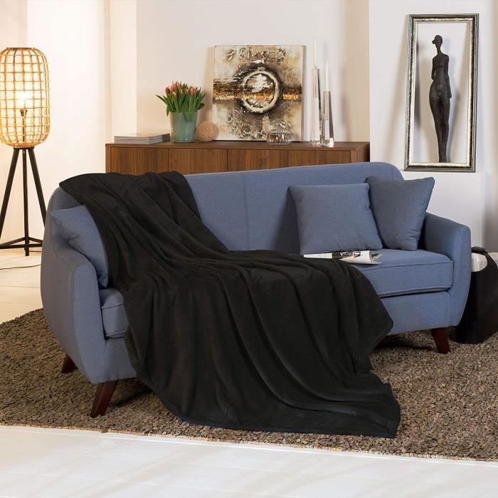 Beautissu Aurelia Black Fleece Blanket 150x200cm Microfiber Comfortable Bedspread Soft Throw Sofa Throw Black Fleece Blanket