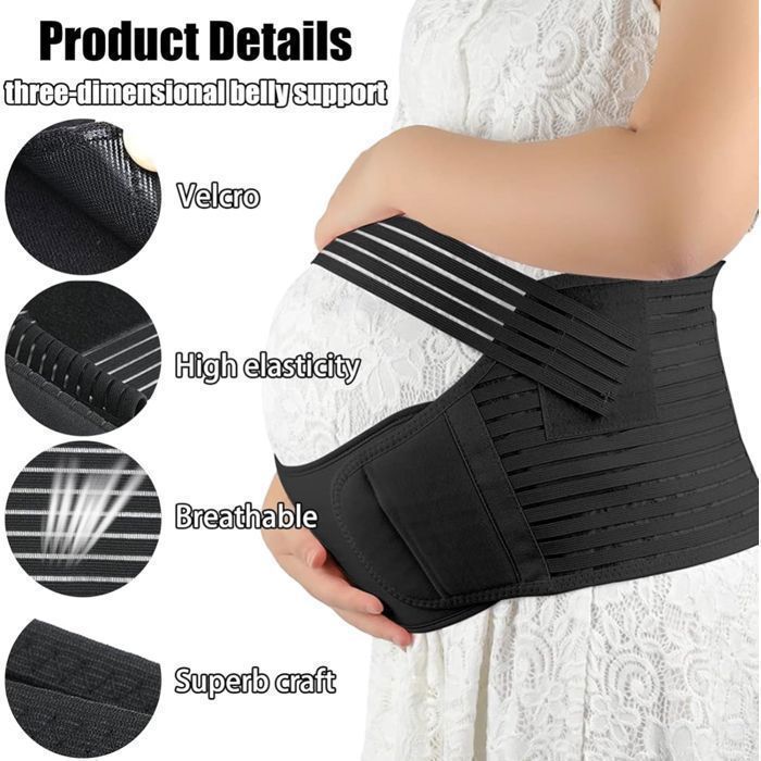 Ceinture Grossesse Réglable Taille XXL – Soutien Lombaire, Tissu Néoprène Respirant, Poches Téléphone/Clés, Fermeture Ajustable