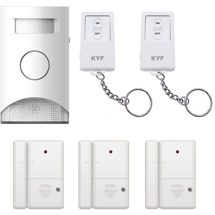 Kit di allarme espandibile con rilevamento di movimento - KYF - 434MHz - Luce di segnalazione - 3 sensori per porte/finestre - 2 telecomandi