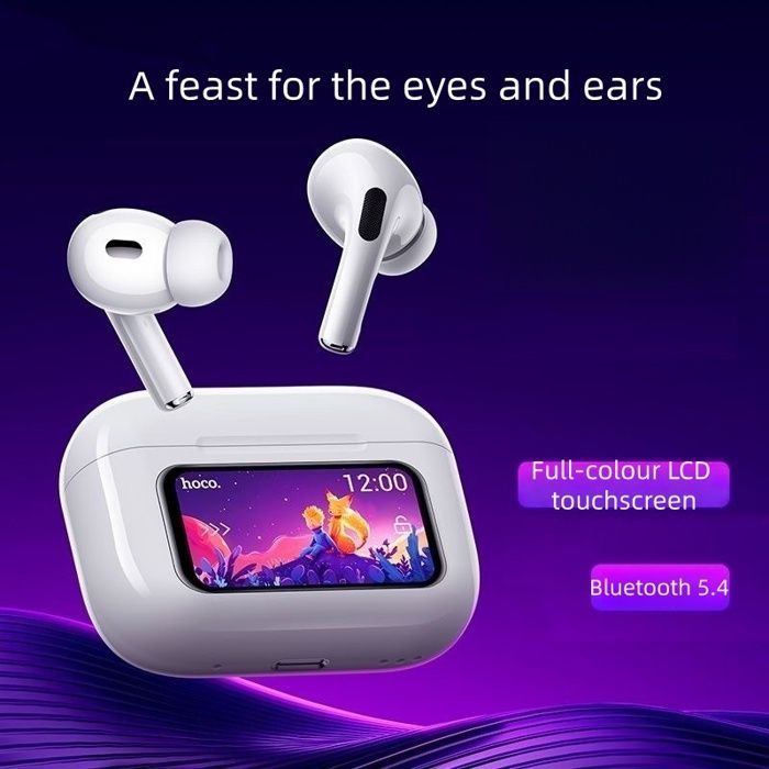Cuffie sportive Bluetooth con cancellazione attiva del rumore (ANC), touchscreen a LED, 24 ore di autonomia, impermeabili IPX5, resistenti alle cadute, bassi stereo, compatibili con iOS/Android, bianche.