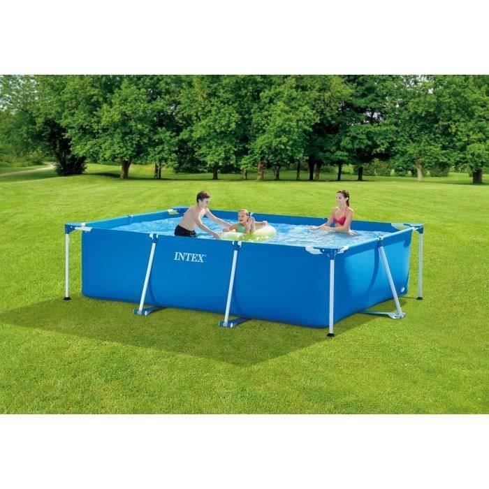 Kit de piscina rectangular pequeña con estructura tubular de metal (3,00 m x 2,00 m x 0,75 m) y calentador solar.