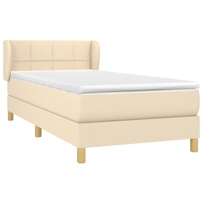 Letto - MOTHINESSTO - 90x200 cm - Tessuto color crema - Base a doghe imbottita - Singolo