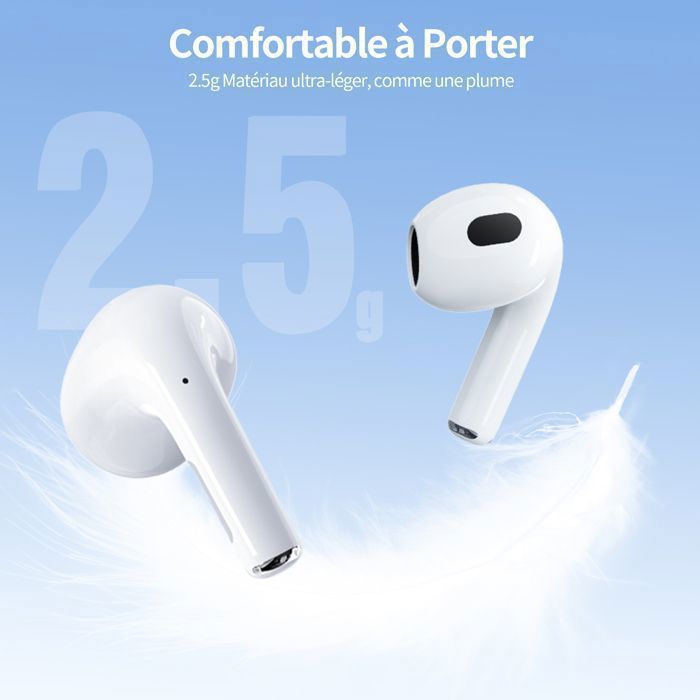 VEATOOL Écouteur sans Fil Son Stéréo 14mm Écouteur Bluetooth 5.3 Réduction du Bruit ENC 40H d'Autonomie IPX6 Blanc 2,5g Léger