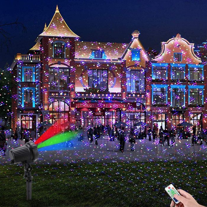 Projetor a laser de Natal para exterior Rosnek, nas cores vermelho, verde e azul, à prova d'água IP65, ideal para decoração de jardim.