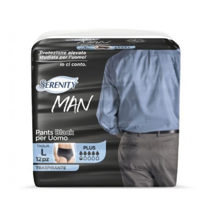 SERENITY Pañales Serenity para hombre, negros, talla L, 12 unidades