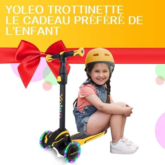 YOLEO 3-wielige opvouwbare step voor kinderen, in 4 standen verstelbare step, kerst-/verjaardagscadeau, geel