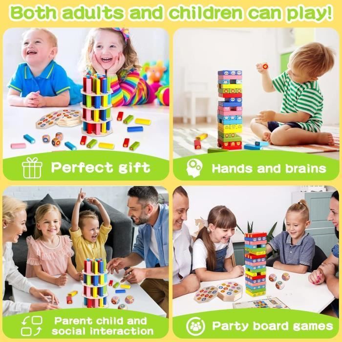 Jeu d'empilage de Tour en Bois - Montessori - 76 pièces - Jouet éducatif pour enfant