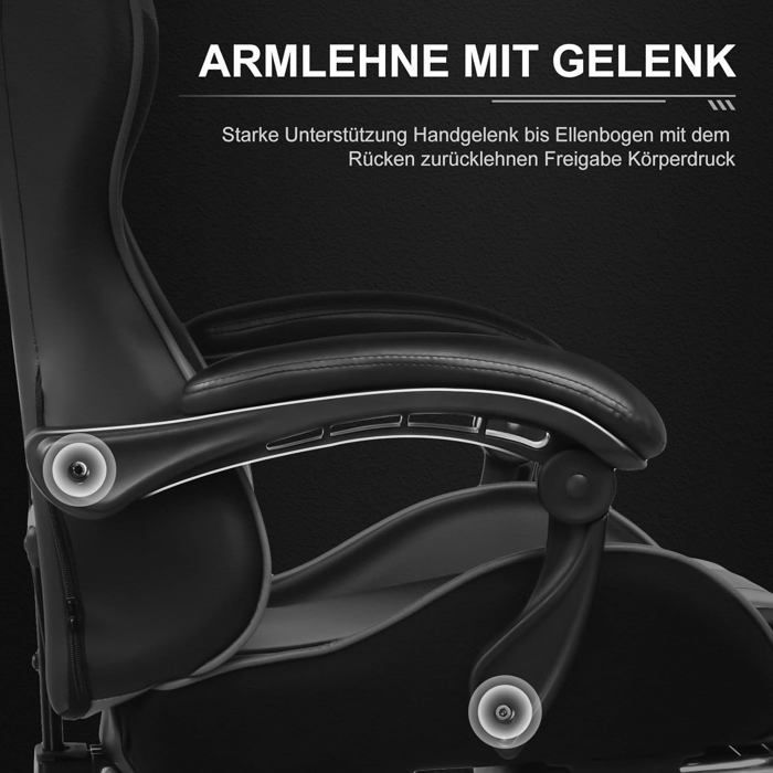 Gaming Chair with Footrest, Lumbar Massage Cushion, Ergonomic Office Chair with Synchronized Armrest (Grey)