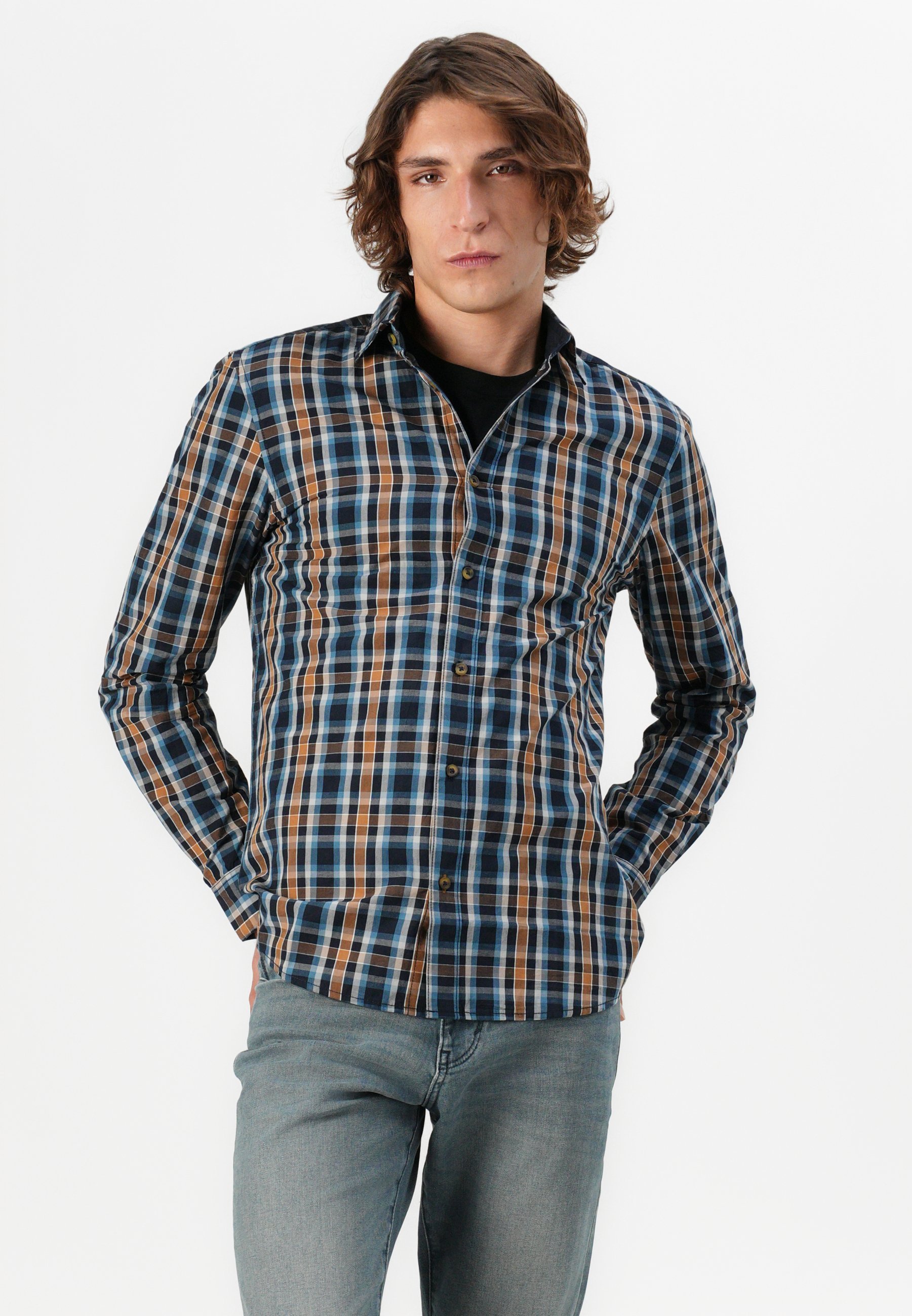 TOM TAILOR CHECKED - Koszula - granatowa
