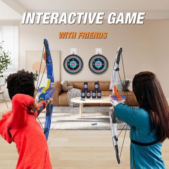 Arrow and Bow Set - BLEOSAN - Nerf Compatible - 2 Bows - 40 Darts - 8 Targets