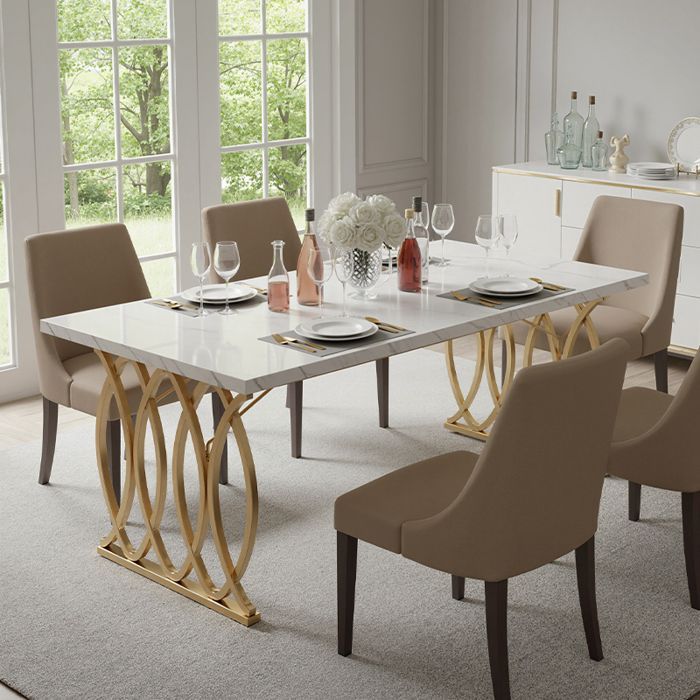 Mesa de comedor - 160 x 80 x 75 cm, chapa de mármol - Mesa de comedor, mesa de cocina rectangular, blanca