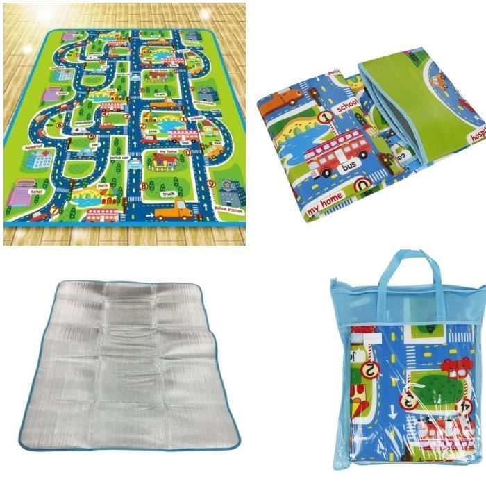 Tappeto da gioco per bambini con circuito stradale verde a tema auto - XUANYU - 130x160 cm