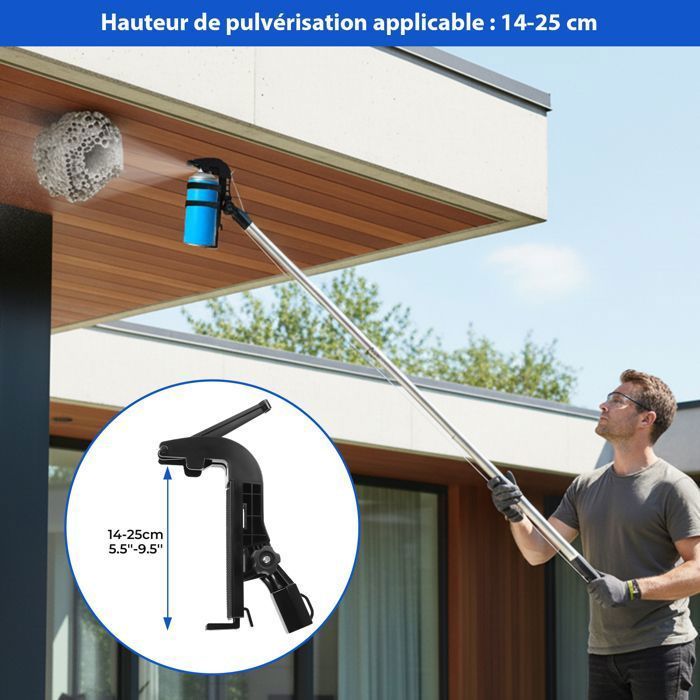 Aerosol Can Extension Pole Adapter - 2.95 meter telescopic pole - Adjustable nozzle with lanyard