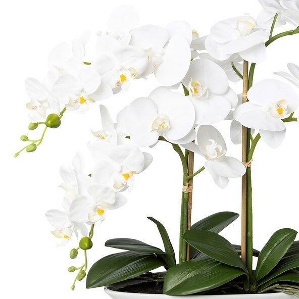 Orhidee artificială Phalaenopsis într-un bol ceramic, 53 cm
