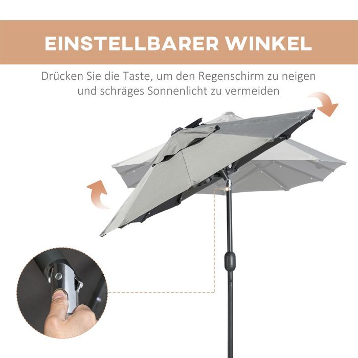 Parasol double inclinable avec LED EVRYAE