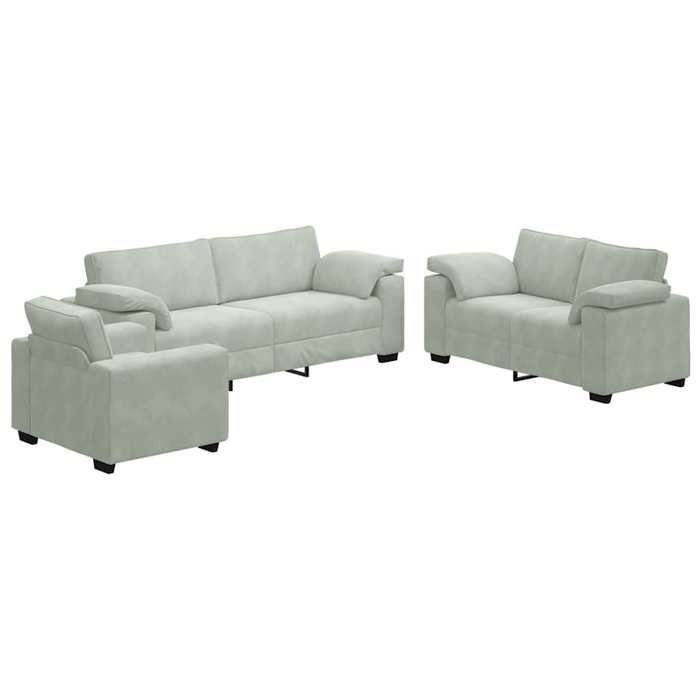 vidaXL 3-delige bankstel met kussens, lichtgrijs fluweel 3324667