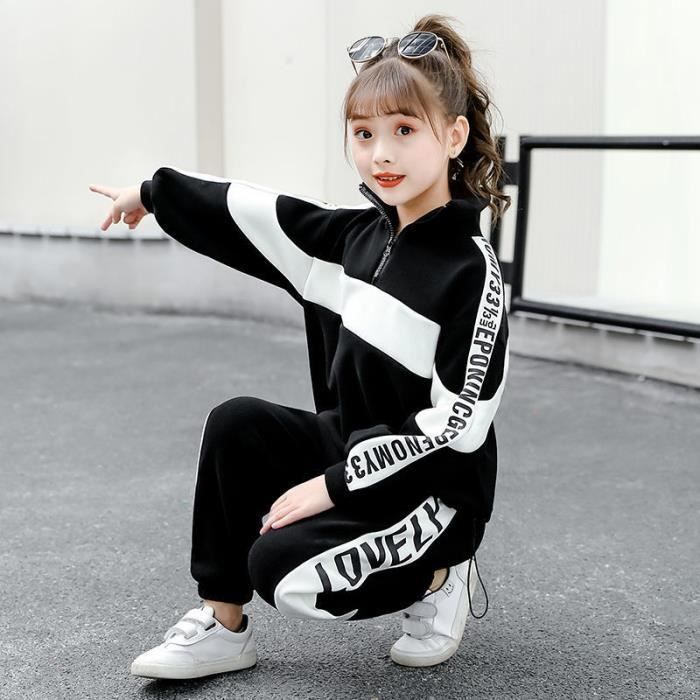 Conjunto de ropa para niñas, conjunto deportivo infantil de otoño e invierno, negro.