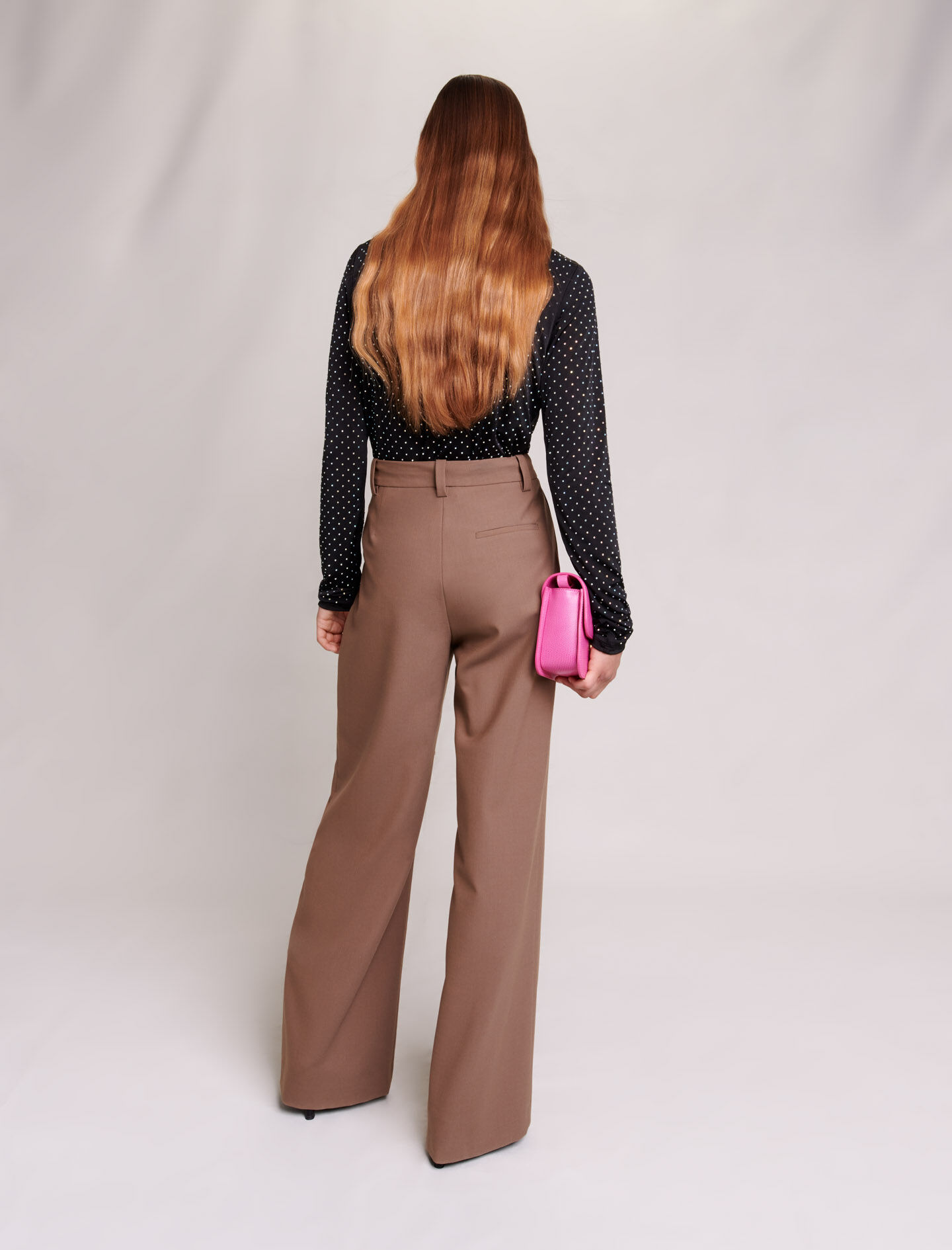 Camelkleurige broek met wijde pijpen