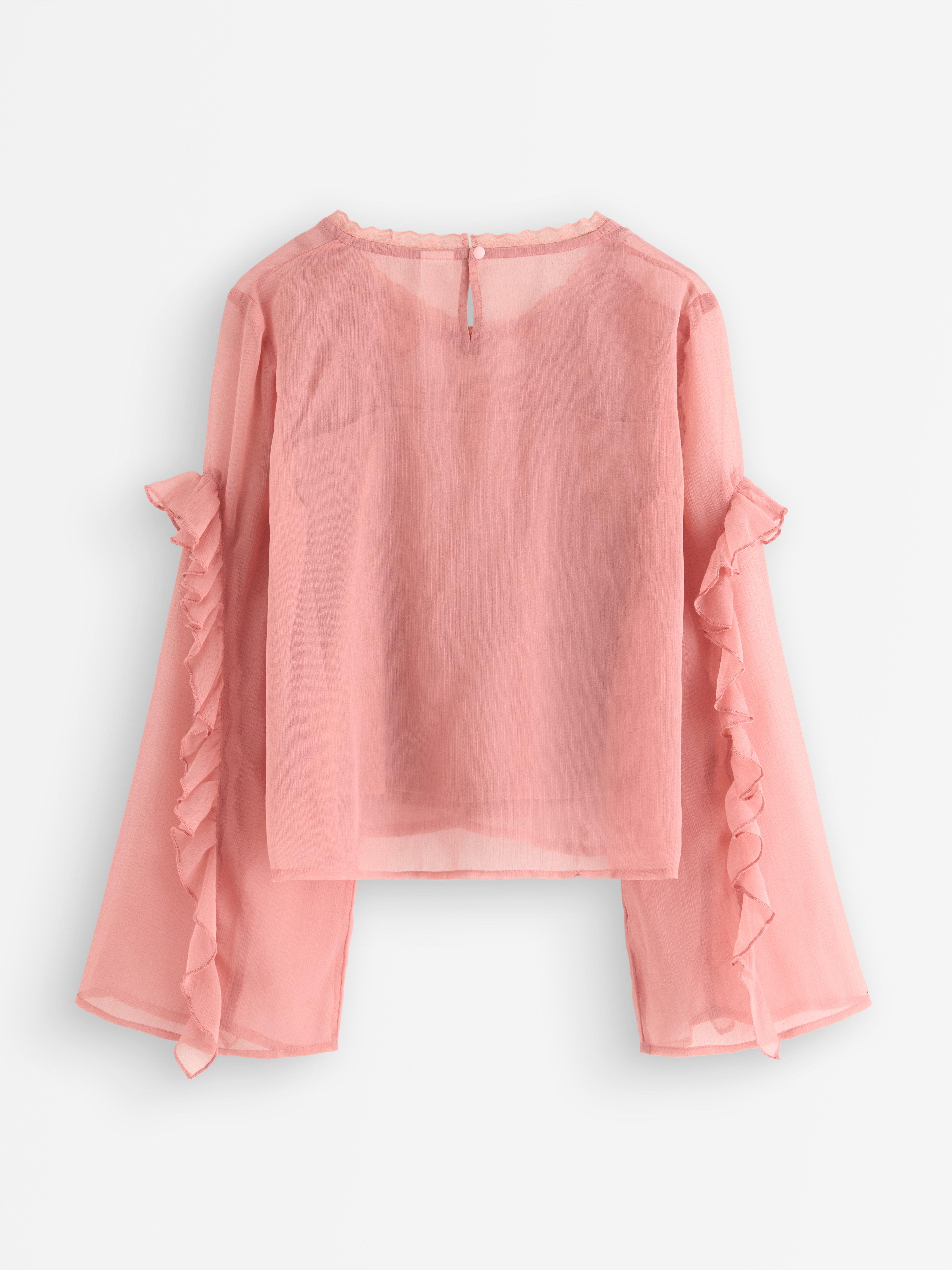 Blus med volanger Dusty Pink