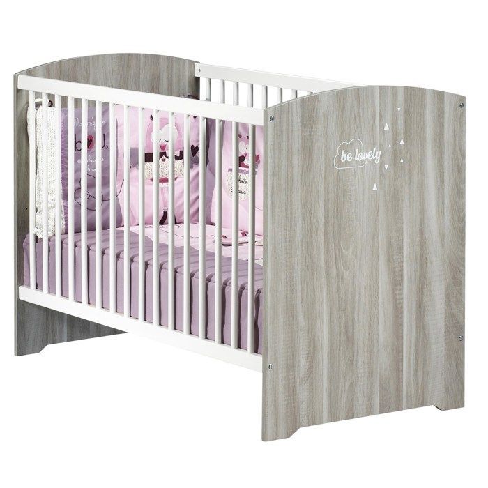 Cuna con barrotes - 120 x 60 cm - Babyprice Smile - Roble Flint - Blanco