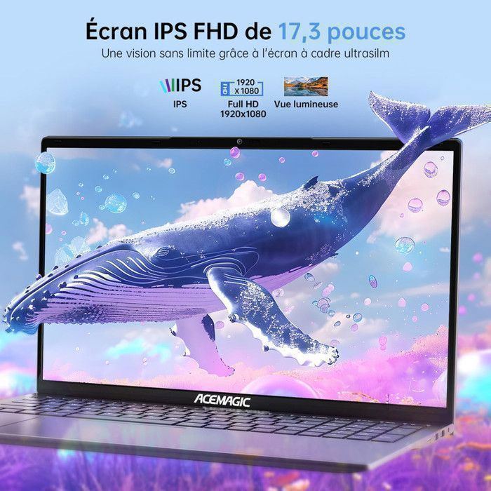 ACEMAGIC Laptop da 17,3 pollici, AMD 4300U (fino a 3,7 GHz), 16 GB di RAM DDR4, SSD da 512 GB, Wi-Fi 5, batteria da 6000 mAh