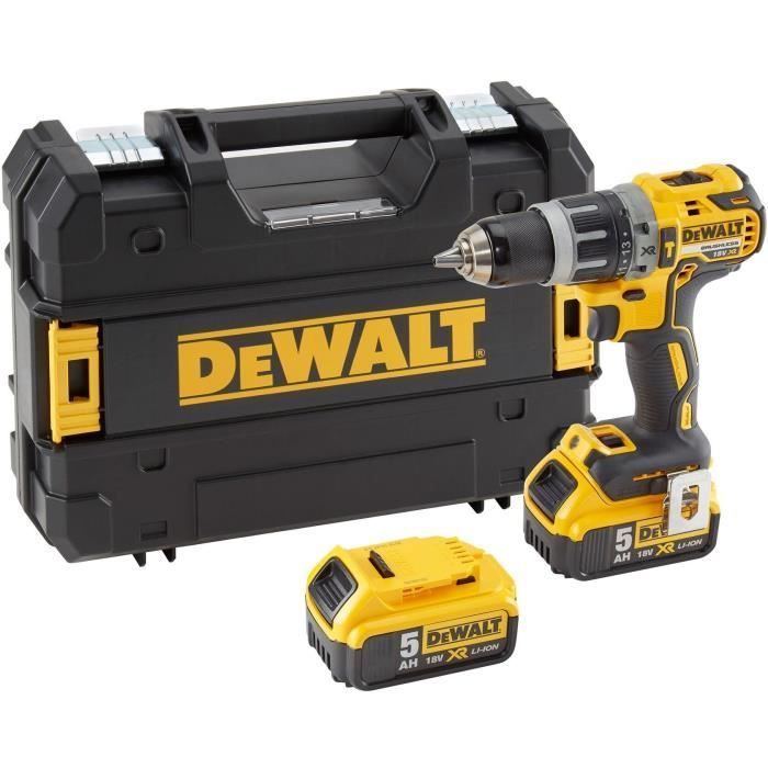 Taladro atornillador de impacto inalámbrico sin escobillas DEWALT XR de 18 V con batería de iones de litio de 5 Ah, estuche TSTAK, 2 baterías y cargador DCD796P2-QW