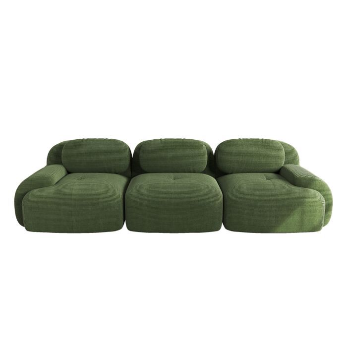 Sofá de 3 lugares - LANGTU - Sofá de canto modular - Veludo cotelê verde - Antiderrapante - Apoios de braço ergonômicos