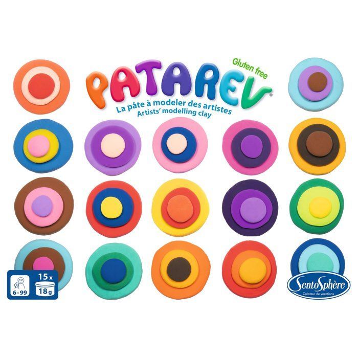 Self-hardening modeling clay - SENTOSPHERE - Patarev - Box of 15 x 18g pots - Various colors - Ages 8+