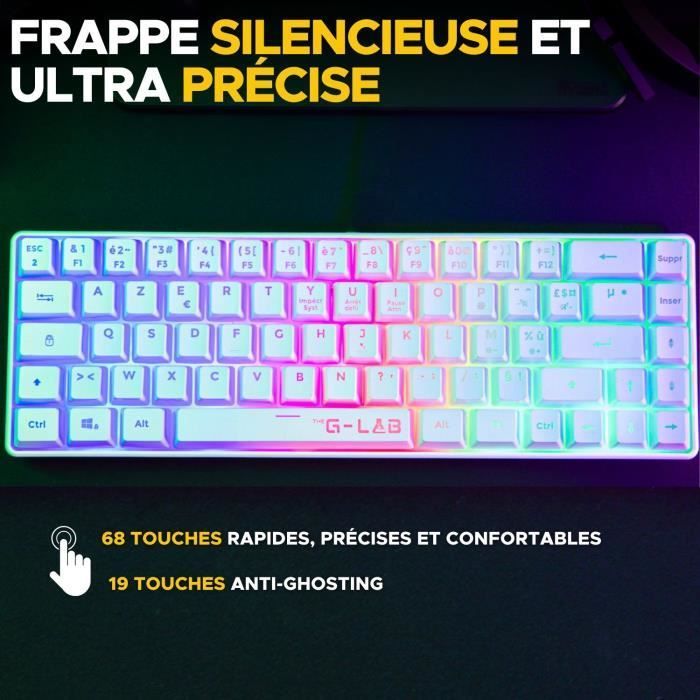 Teclado Gamer - Membrana - The G-Lab - KEYZ HYDROGEN WL - Retroiluminação Arco-Íris - Sem Fio - Semi-mecânico - AZERTY - Branco