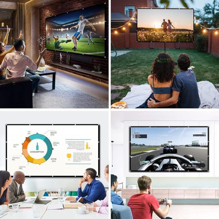 Écran de Projection Portable Pliable Extérieur 120 Pouces, 16: 9 HD, Plis Projection pour Vidéoprojecteurs, , Fête, Nuit de Cinéma