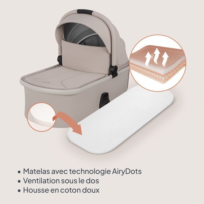 Poussette combinée 2en1 LIONELO Layla - Naissance jusqu'à 22kg - Pack poussette Duo, Nacelle, sac et accessoires - Beige