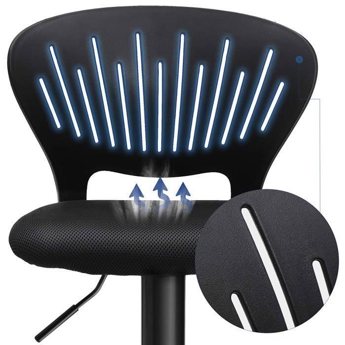 SONGMICS Tabouret Bar, Lot de 2, Siège, Réglable en Hauteur, avec Dossier Incurvé, Assise Rembourrée, Pivotant à 360°, Noir