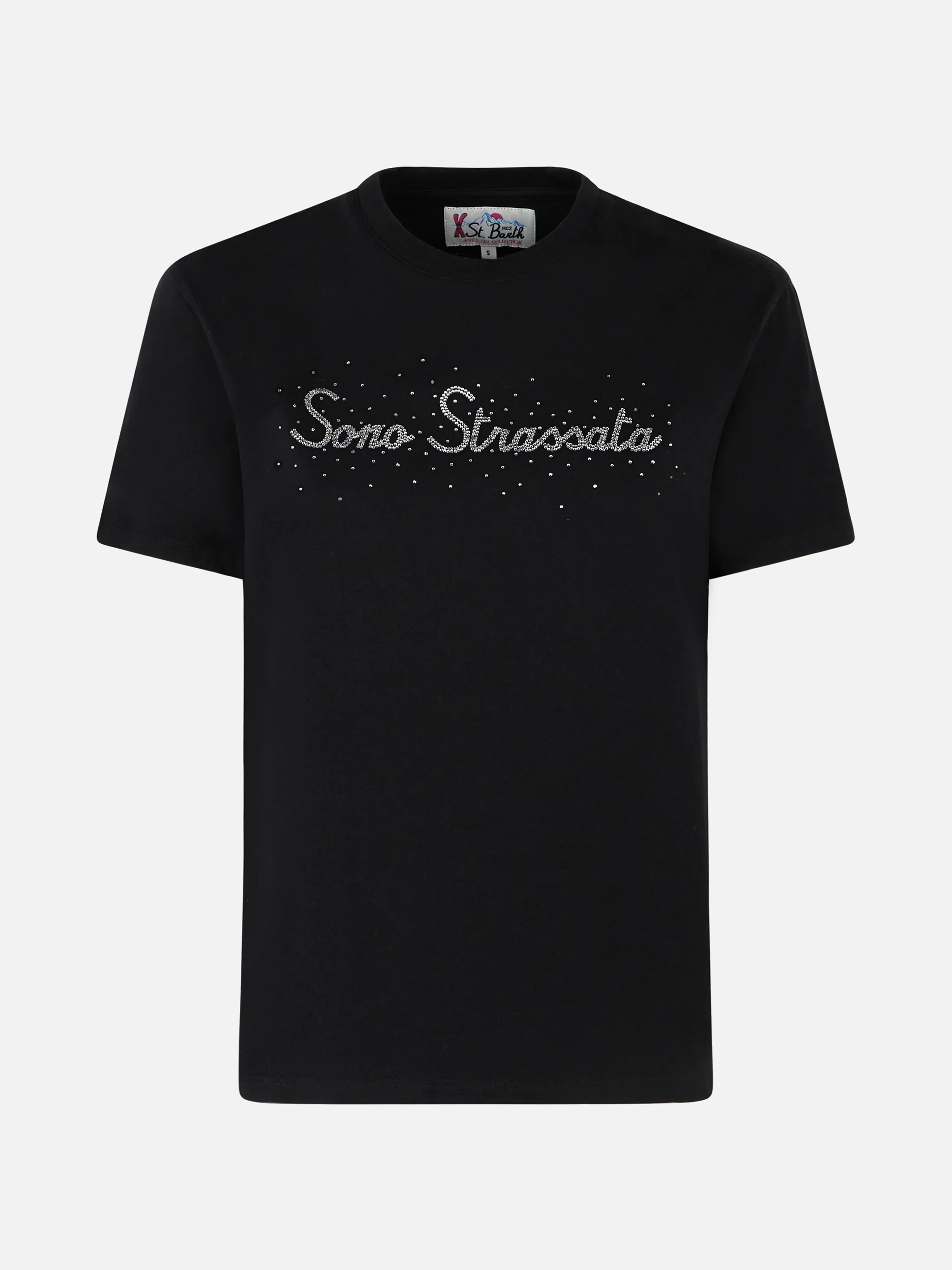 Dames T-shirt van zwaar katoen met strass-print Sono Strassata