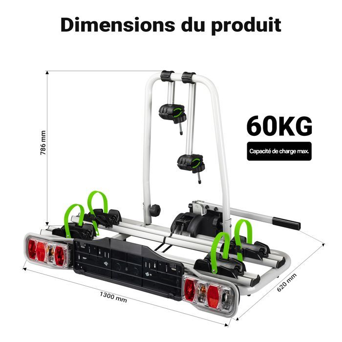 Portabicicletas Wiltec para enganche de remolque, para 2 bicicletas – Capacidad máxima: 60 kg – Gancho de bola de 5 cm (2