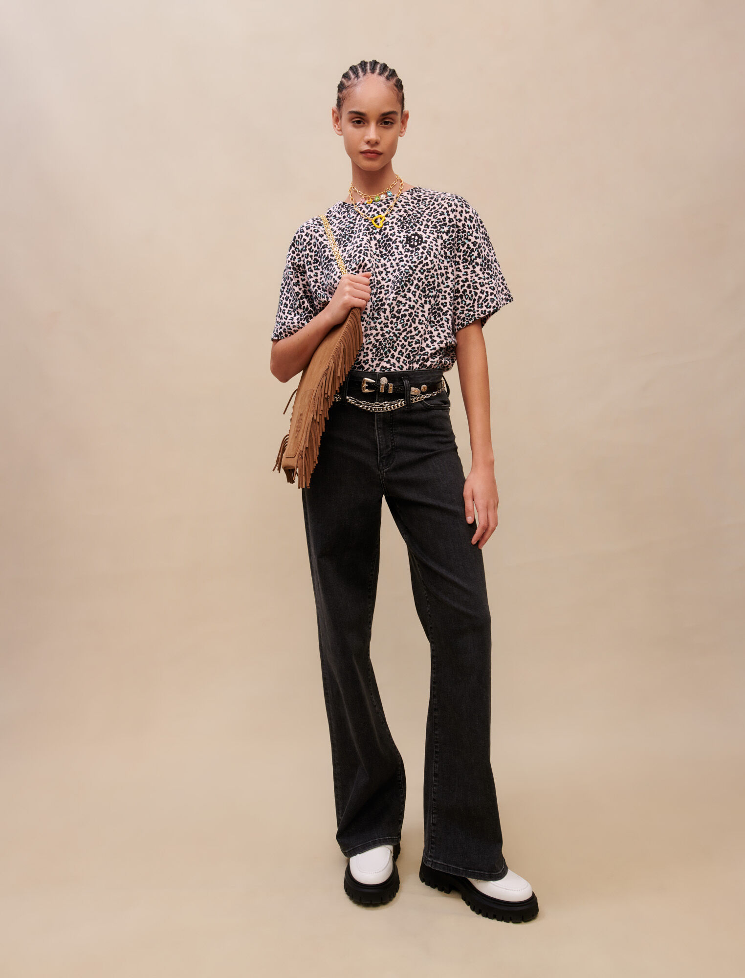 Tricou din bumbac cu imprimeu leopard - Leopard roz