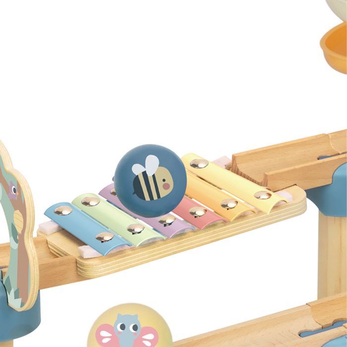 Murmelbahn – Tooky Toy – Pastellfarben – 4 Murmeln – Lernspiel – FSC-zertifiziertes Mischholz