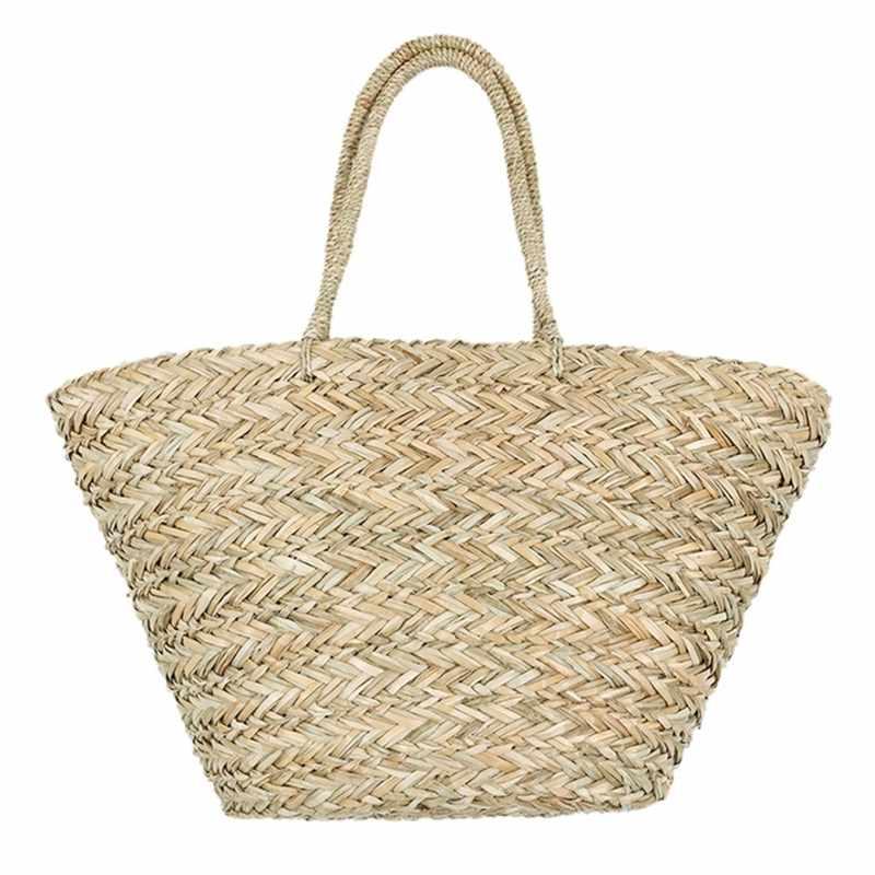 Nuova borsa da spiaggia bohémien da donna, borse in paglia fatte a mano, borse estive in erba, borse a mano con coulisse, borse a cestino, borse da viaggio di grandi dimensioni
