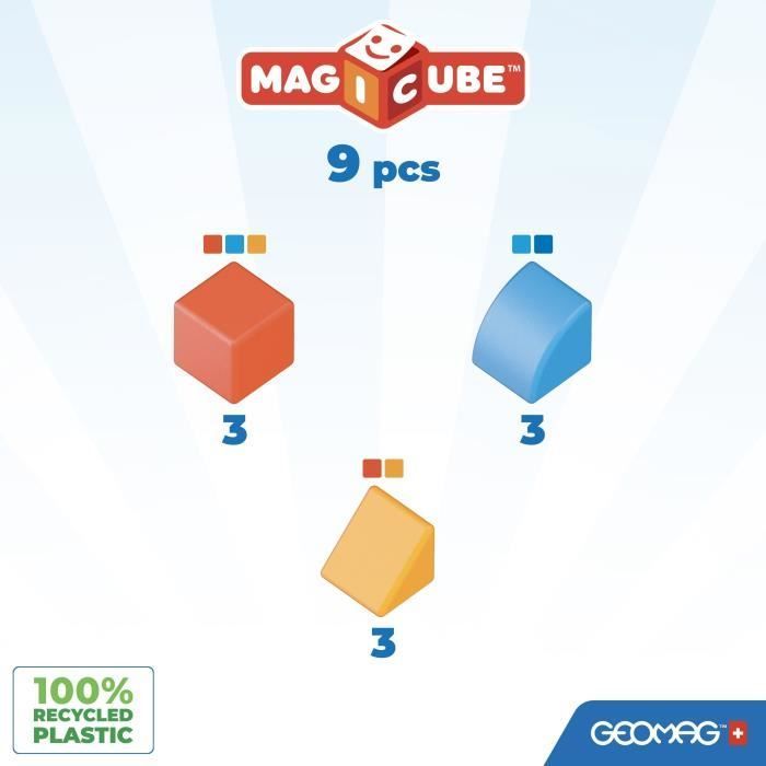 Magnetic Blocks - GEOMAG - Magicube 208 - 9 pieces - Various shapes - Animals - Recycled plastic