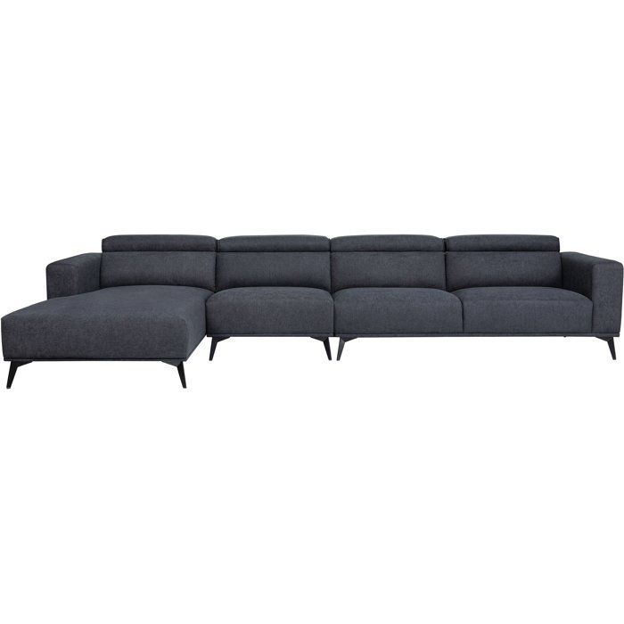 Sofá esquinero modular - 4 plazas - LEONIE - Tapizado negro - Reposacabezas ajustables - 357 x 175 x 75 cm