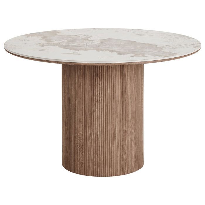Lysa - table à manger plateau effet marbre et pieds effets bois - 4 personnes - Bois / Blanc