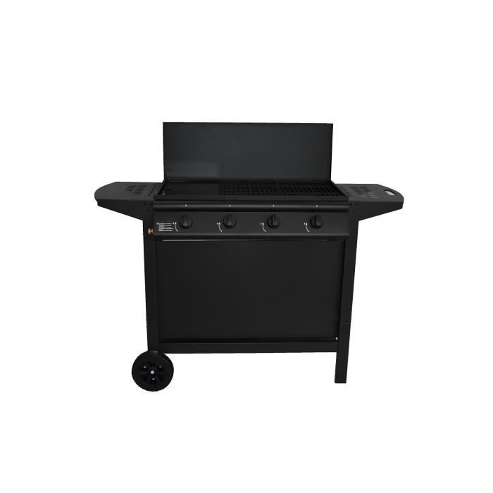 Barbacoa de gas - GRILL GARDEN - Negra - 4 quemadores - Con funda protectora - Encendido piezoeléctrico