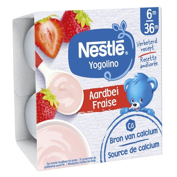 „Nestlé“ braškių skonio kūdikių jogos skonio traškučiai<br>4 x 100 g