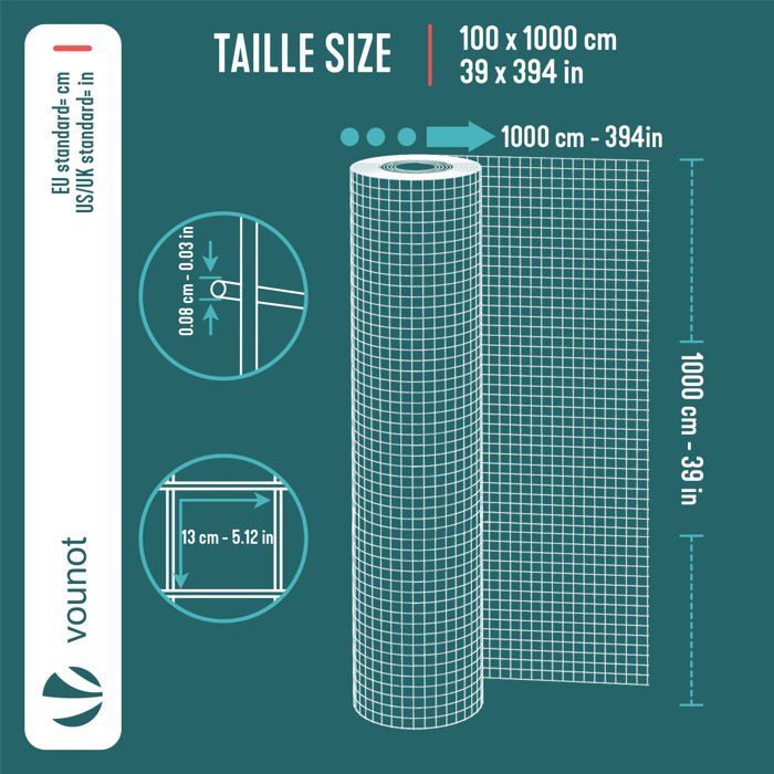 VOUNOT® Grillage soudé plastifié PVC rouleau 1x10m gris - Maille 13mm Fil 0.8mm - Treillis et clôture métallique