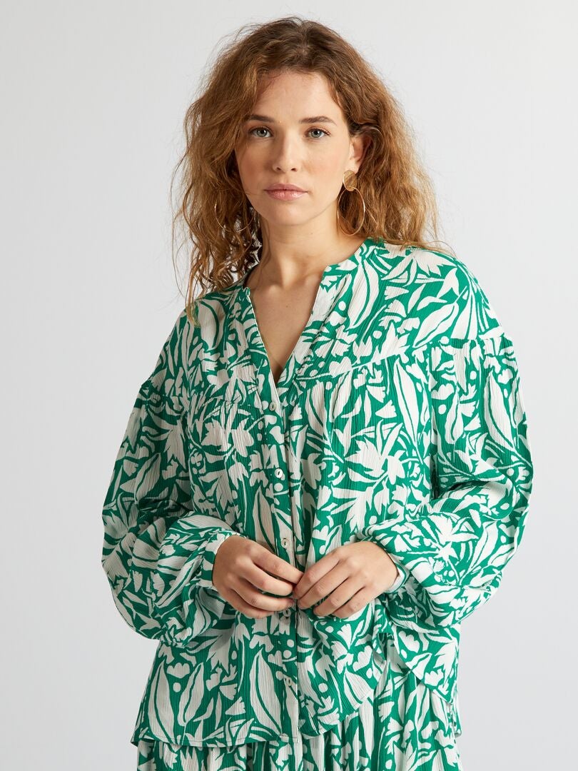 Camisa abullonada de manga larga - VERDE