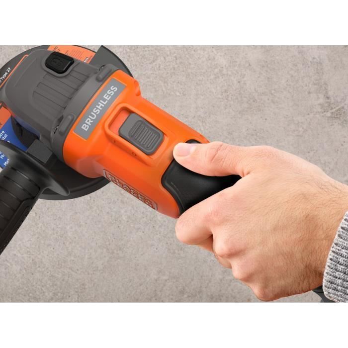 Meuleuse sans fil + batterie 4Ah + chargeur - BLACK&DECKER - BCG6L8F1S-QW - Brushless - 18V - 115m - Avec 3 disques et sac de transp