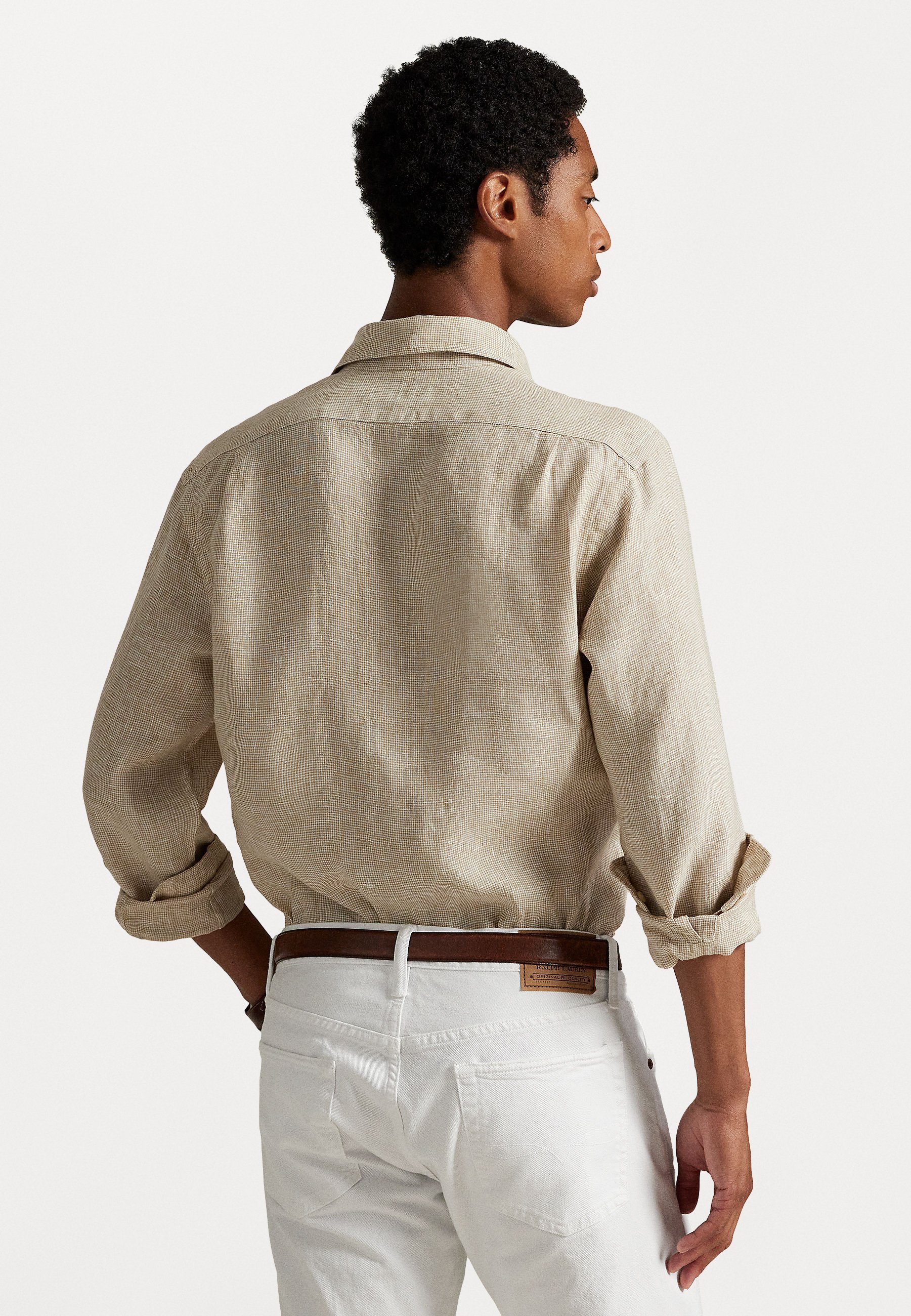 Polo Ralph Lauren CUSTOM FIT LINEN SHIRT - Košeľa - coastal béžová/biela