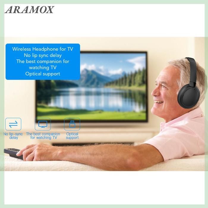 ARAMOX Casque TV sans fil Wireless Headphone For TV Watching 2.4G 5.3 Wireless TV Headset With son baladeur Prise UE