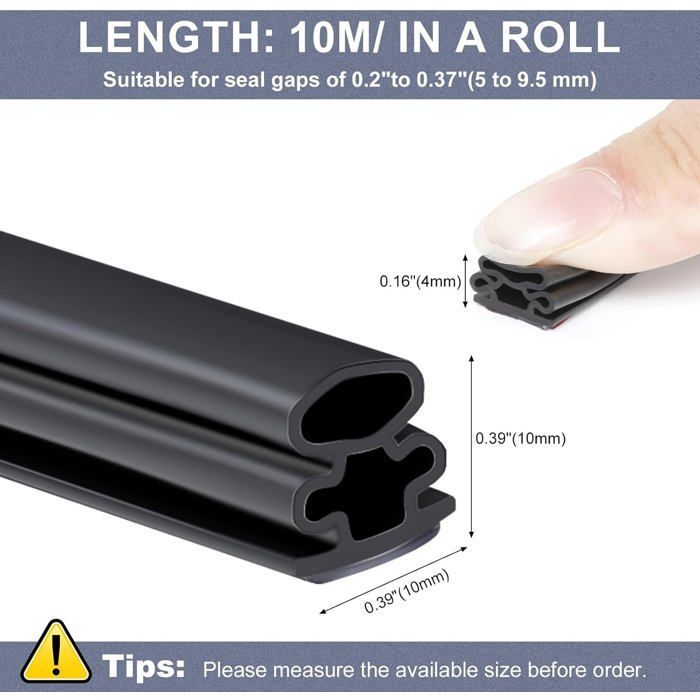 Door Seal, Rubber Window Seal for Cold and Sound Insulation, Self-Adhesive Entrance Door Seal, Car Door Frame Draft Stopper, 10M