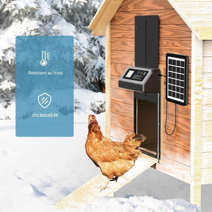 Puerta automática para gallinero - LANTHOUR - Alimentación solar - Temporizador antipinzamiento - Batería de 2000 mAh - Resistente al agua